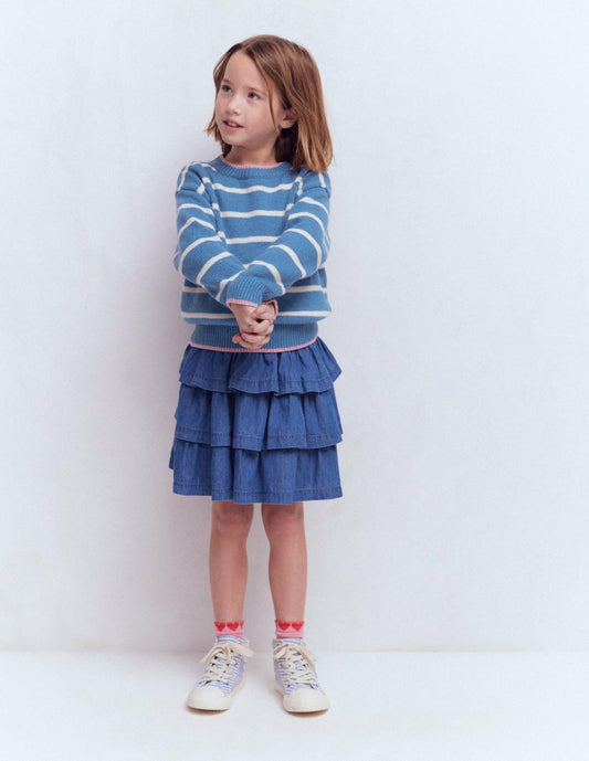 Boden Girls Drop Shoulder Sweater-Silve Lake Blue/Ecru Marl