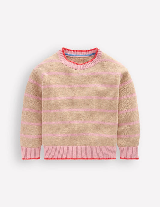 Boden Girls Drop Shoulder Sweater-Chinchilla/ Formica Pink