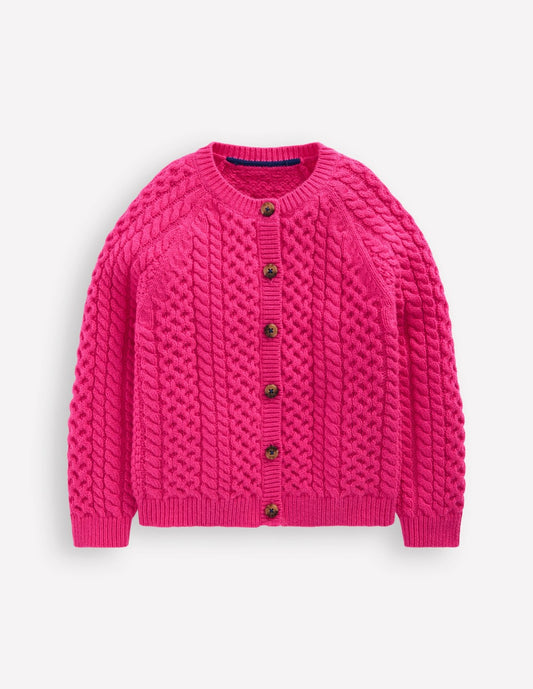Boden Girls Heritage Cable Cardigan-Raspberry Pink