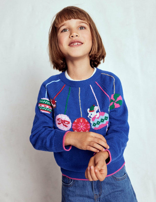 Boden Girls Fun Logo Sweater-College Navy Baubles