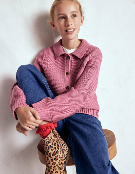 Boden Girls Collared Cardigan-Pink Haze