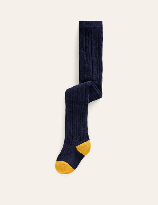 Boden Girls Cable Knit Tights-College Navy
