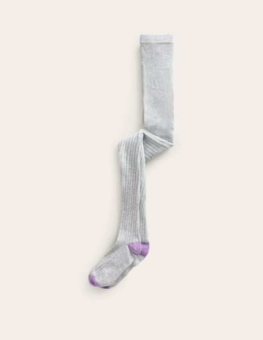 Boden Girls Ribbed Tights-Grey Marl