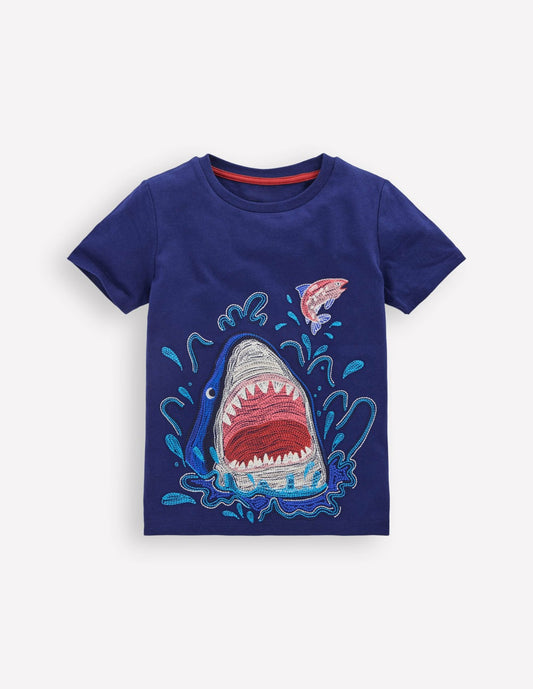 Boden Boys Glow Superstitch T-shirt-College Navy Shark
