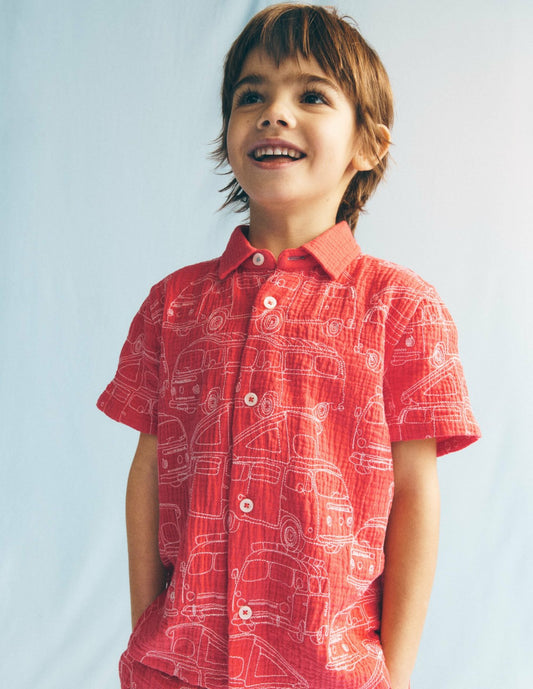 Boden Boys Double Cloth Shirt-Cayenne Embroidery