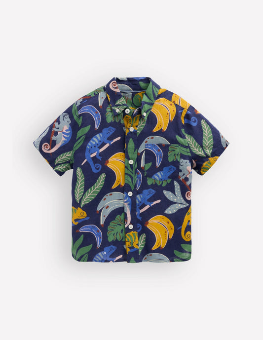 Boden Boys Cotton Linen Shirt-Multi Chameleon