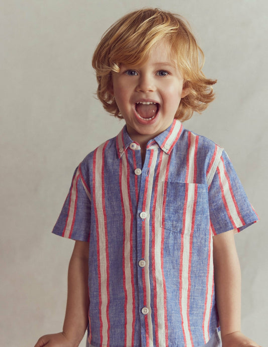 Boden Boys Cotton Linen Shirt-Triple Stripe