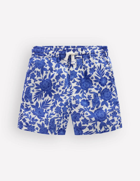 Boden Boys Cotton Linen Shorts-Jungle Woodblock