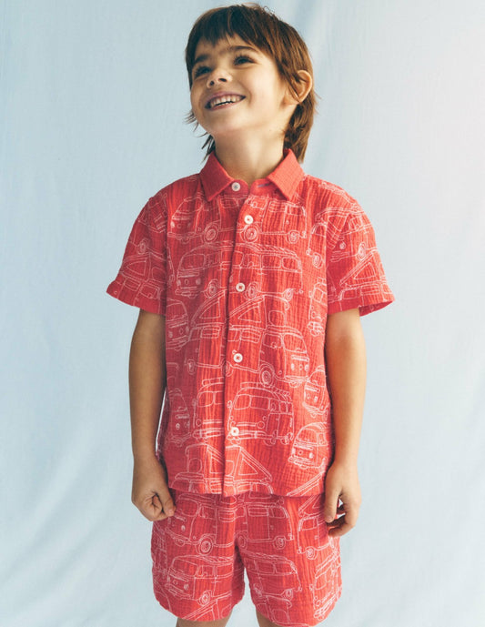 Boden Boys Double Cloth Shorts-Cayenne Embroidery