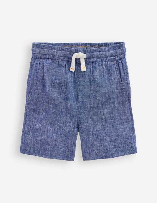 Boden Boys Cotton Linen Shorts-Chambray