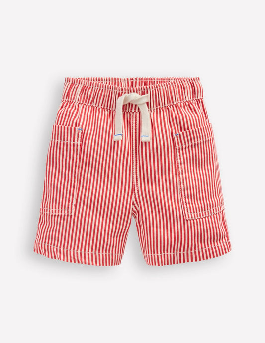 Boden Boys Cotton Pocket Shorts-Red Ticking