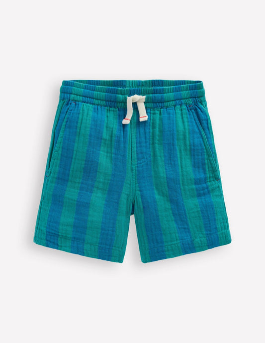 Boden Boys Double Cloth Shorts-Green and Blue Stripe