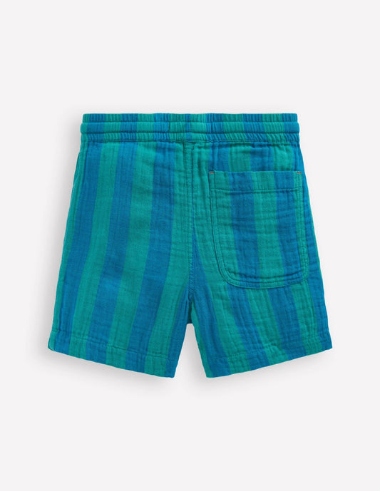 Boden Boys Double Cloth Shorts-Green and Blue Stripe