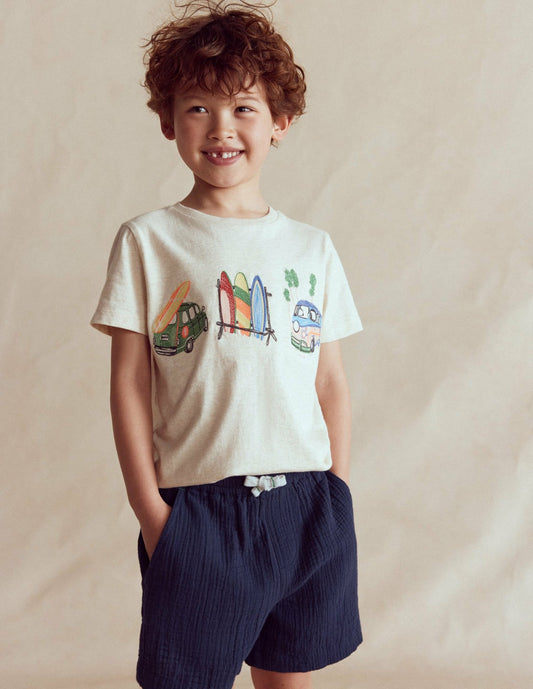 Boden Boys Double Cloth Shorts-Navy