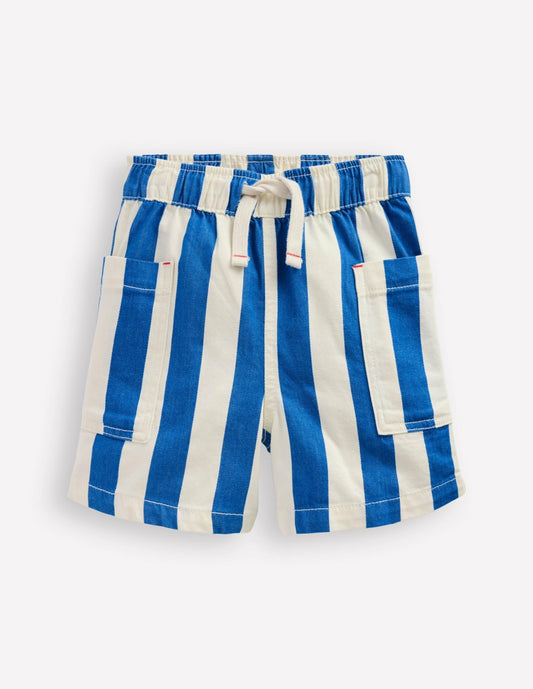Boden Boys Cotton Pocket Shorts-Blue Stripe