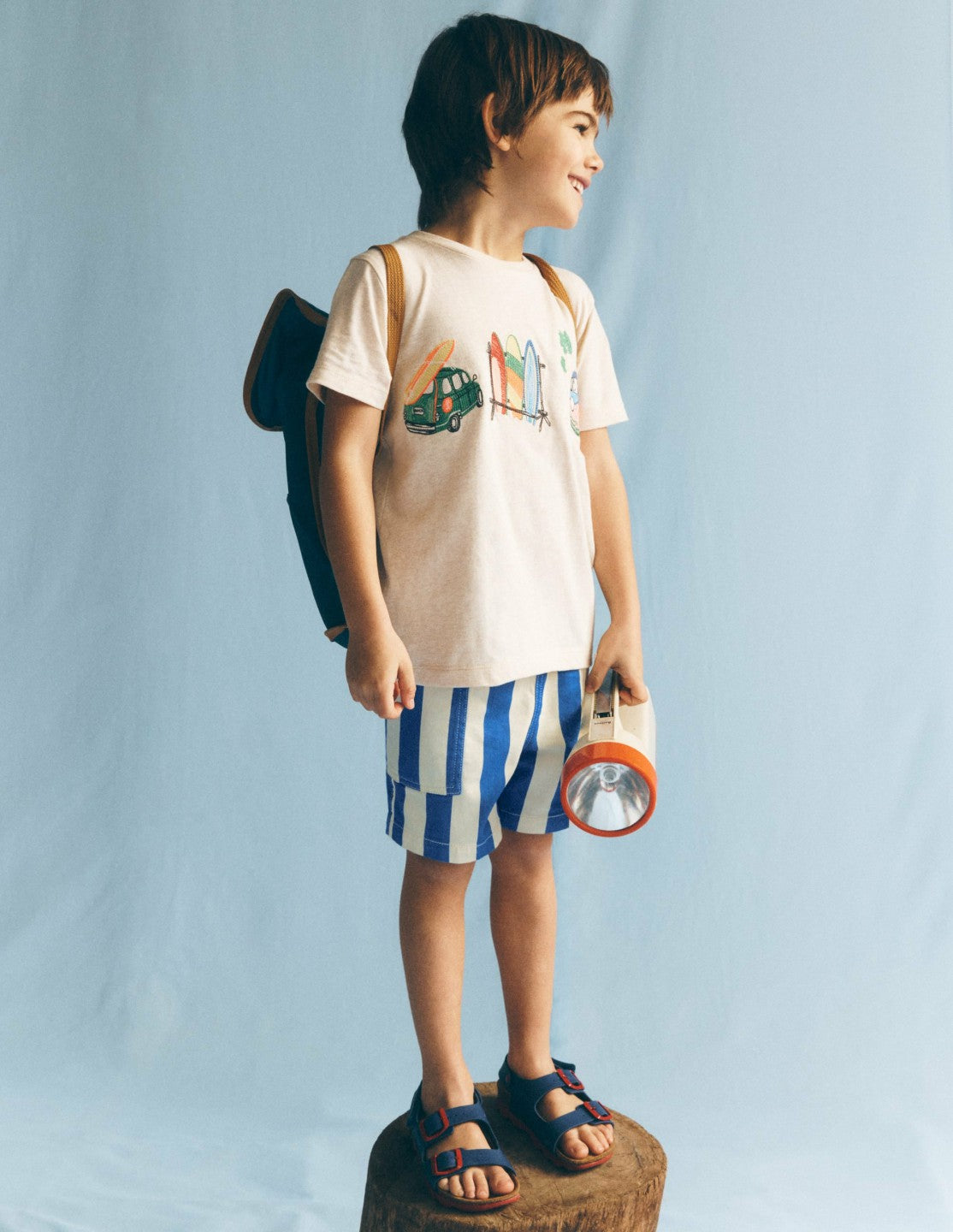 Boden Boys Cotton Pocket Shorts-Blue Stripe