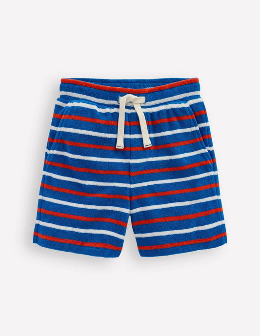 Boden Boys Towelling Shorts-Blue Stripe