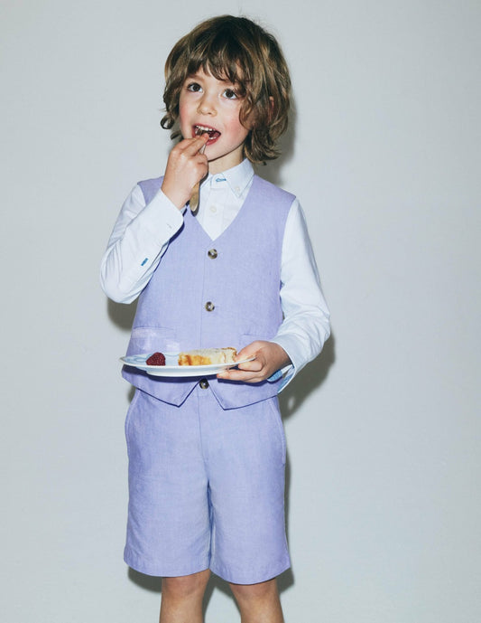 Boden Boys Cotton Oxford Waistcoat-Blue Oxford