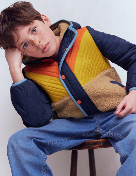 Boden Boys Chevron Borg Jacket-Orange Multi