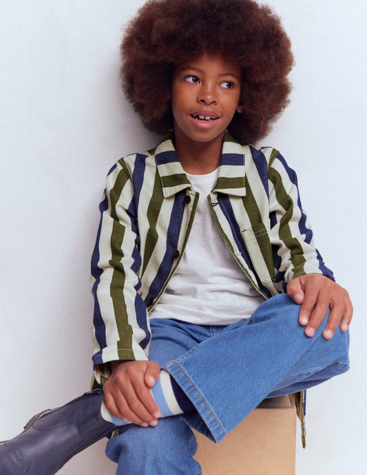 Boden Boys Twill Jacket-Blue and Green Stripe