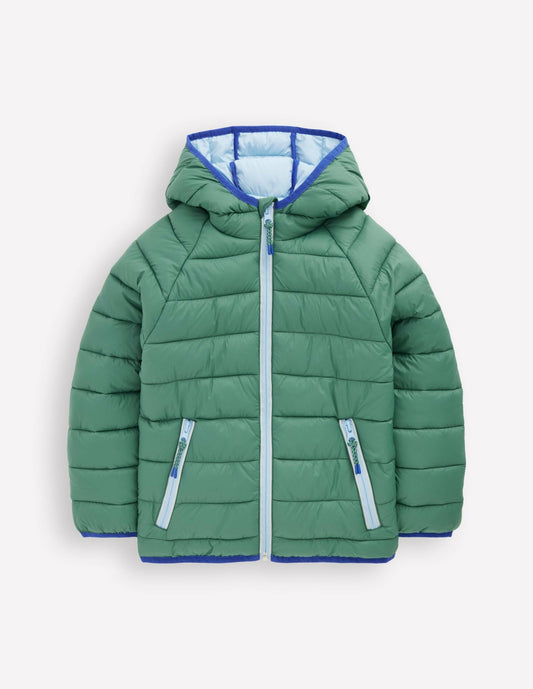 Boden Boys Pack-away Padded Jacket-Green and Blue
