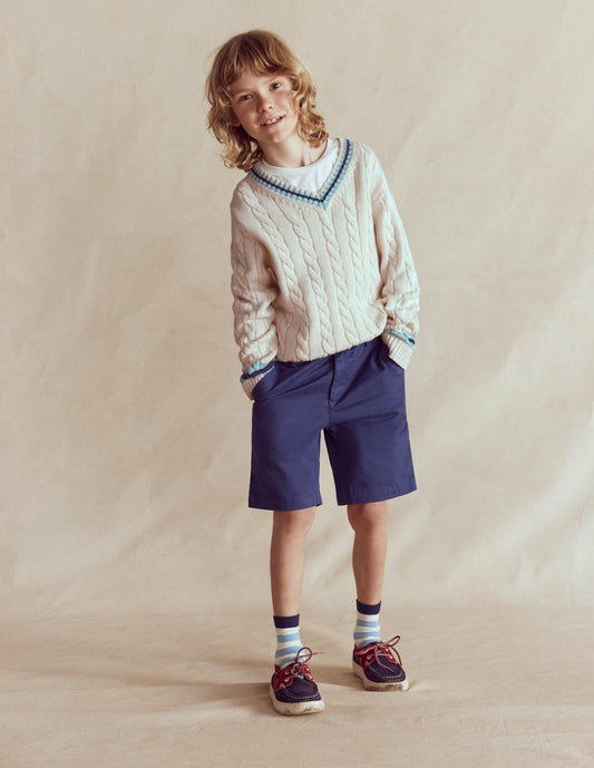 Boden Boys V-neck Cable Sweater-Ivory