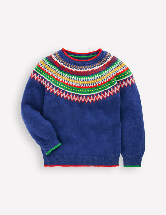 Boden Boys|Baby Fair Isle Jumper-Sapphire Blue Multi