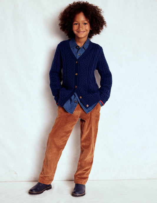 Boden Boys Heritage Cable Cardigan-College Navy