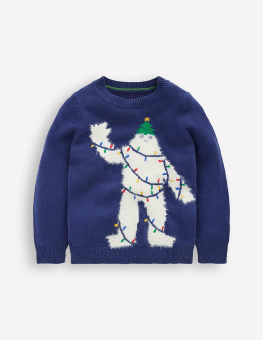Boden Boys Fun Logo Sweater-College Navy Yeti