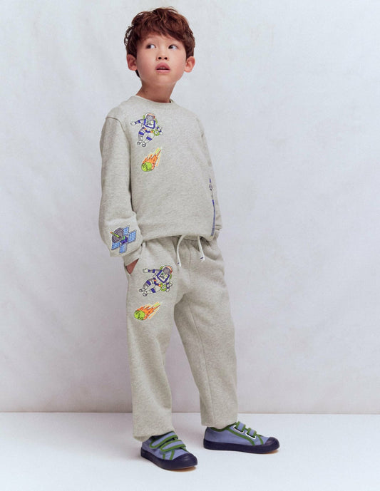 Boden Boys Badge Sweatpants-Grey Space