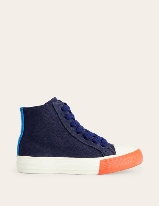 Boden Boys Contrast Canvas High Tops-Navy Blue