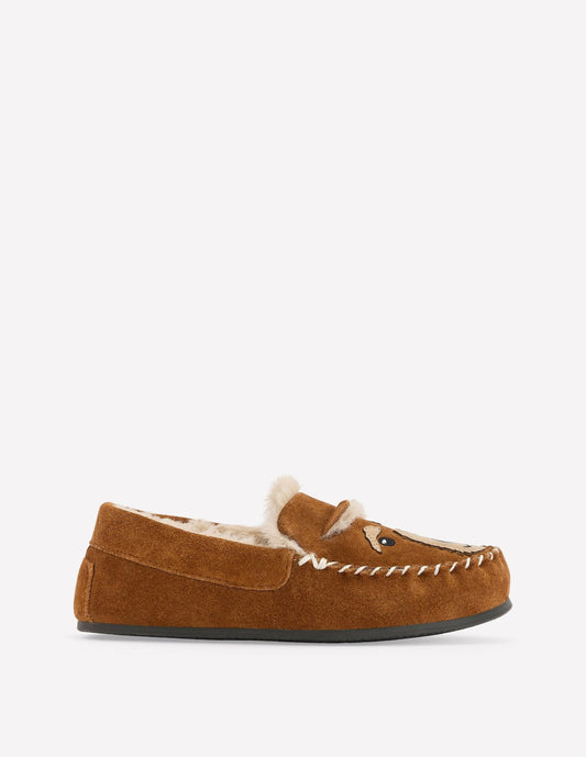 Boden Boys Cosy Suede Slippers-Tan Dog