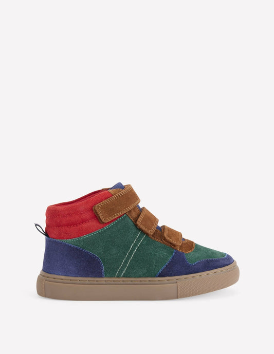 Boden Boys Suede High Tops-Pine Green Colour Block