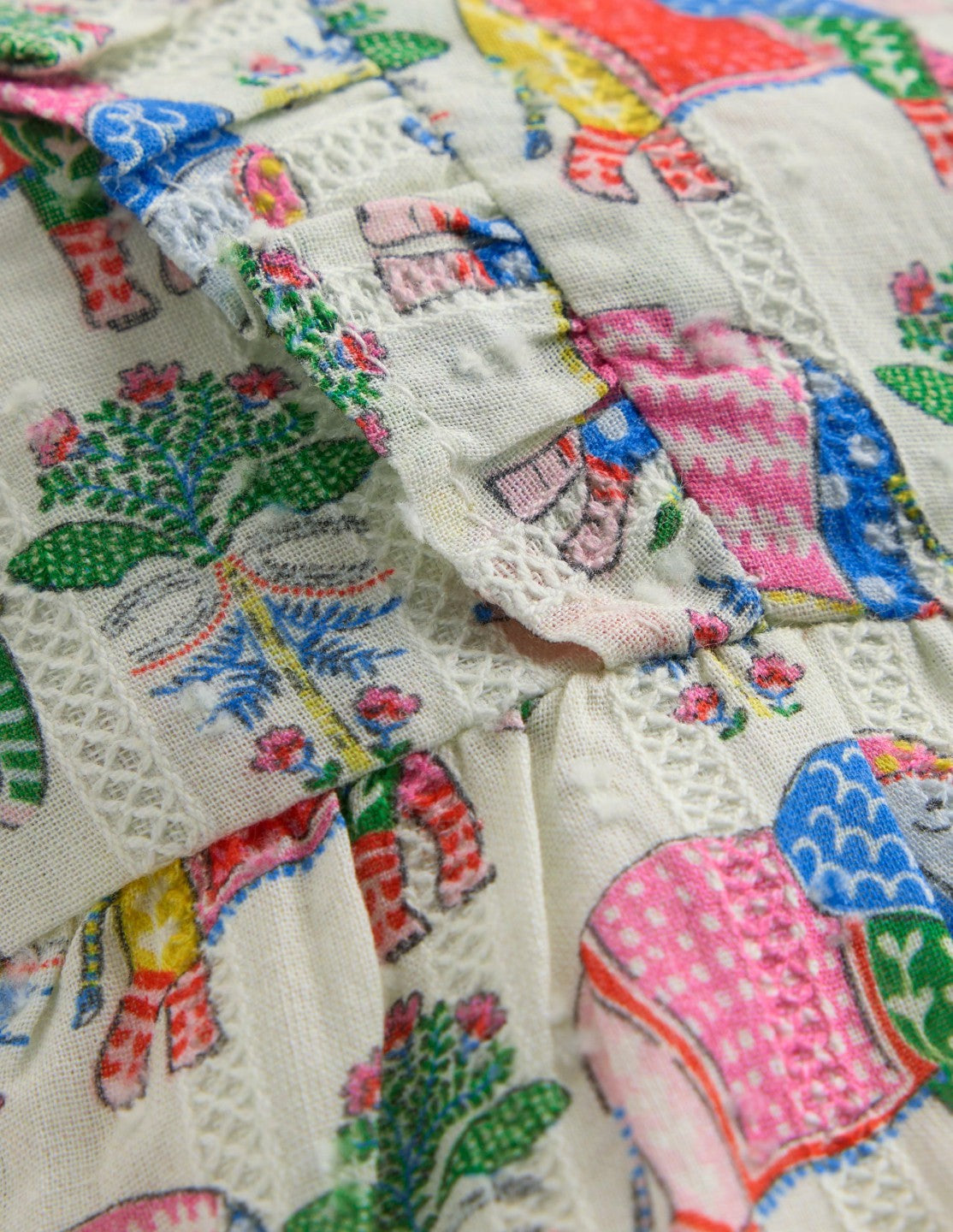 Boden Baby Short Frill Bubble Romper-Multi Elephant Woodblock
