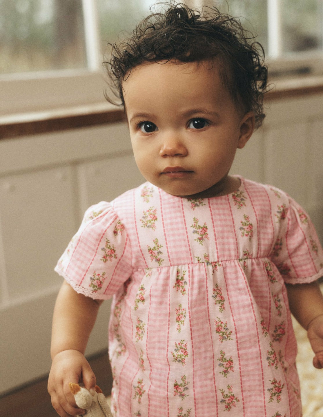 Boden Baby Woven Bloomers Play Set-Pink Gingham Floral
