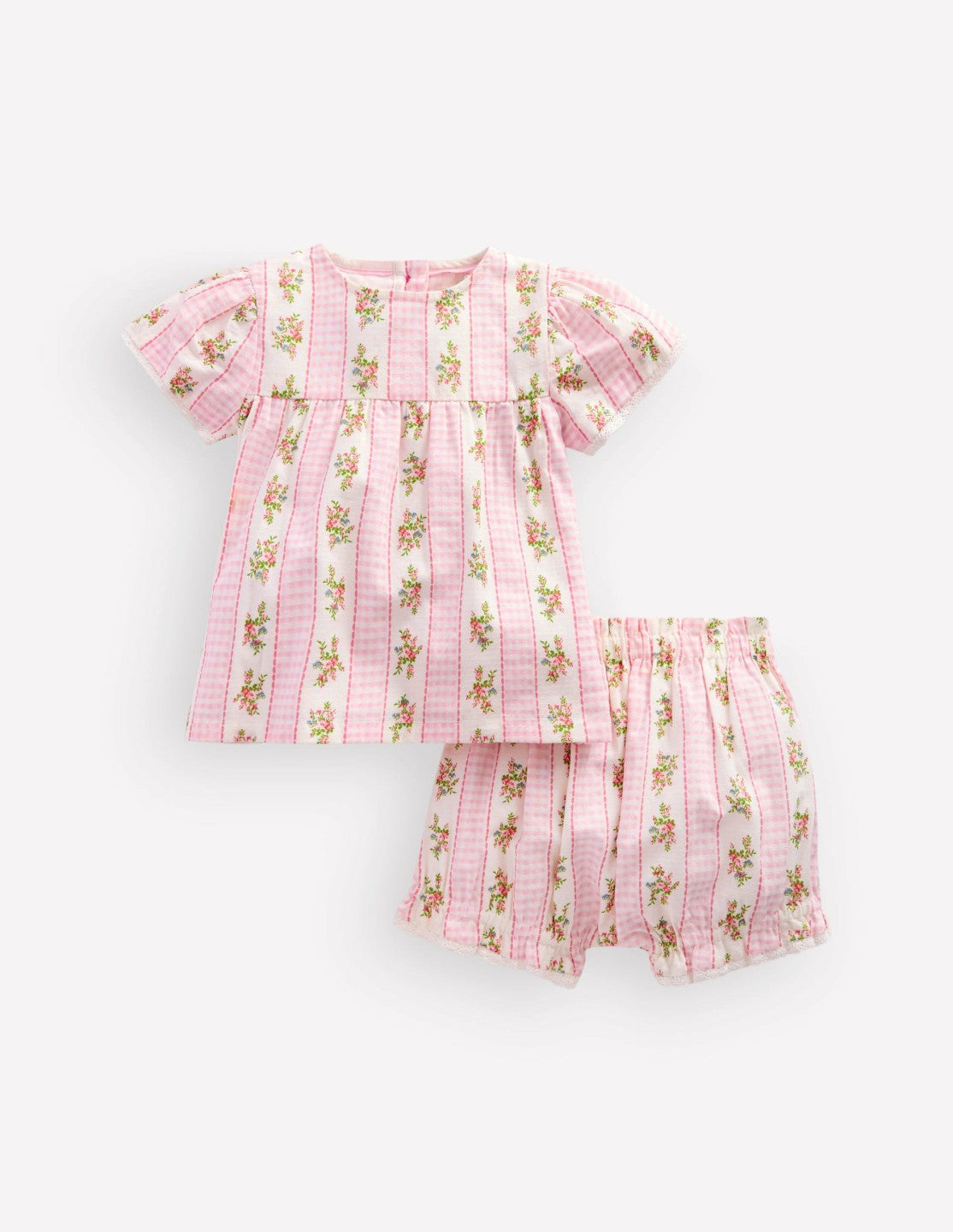Boden Baby Woven Bloomers Play Set-Pink Gingham Floral