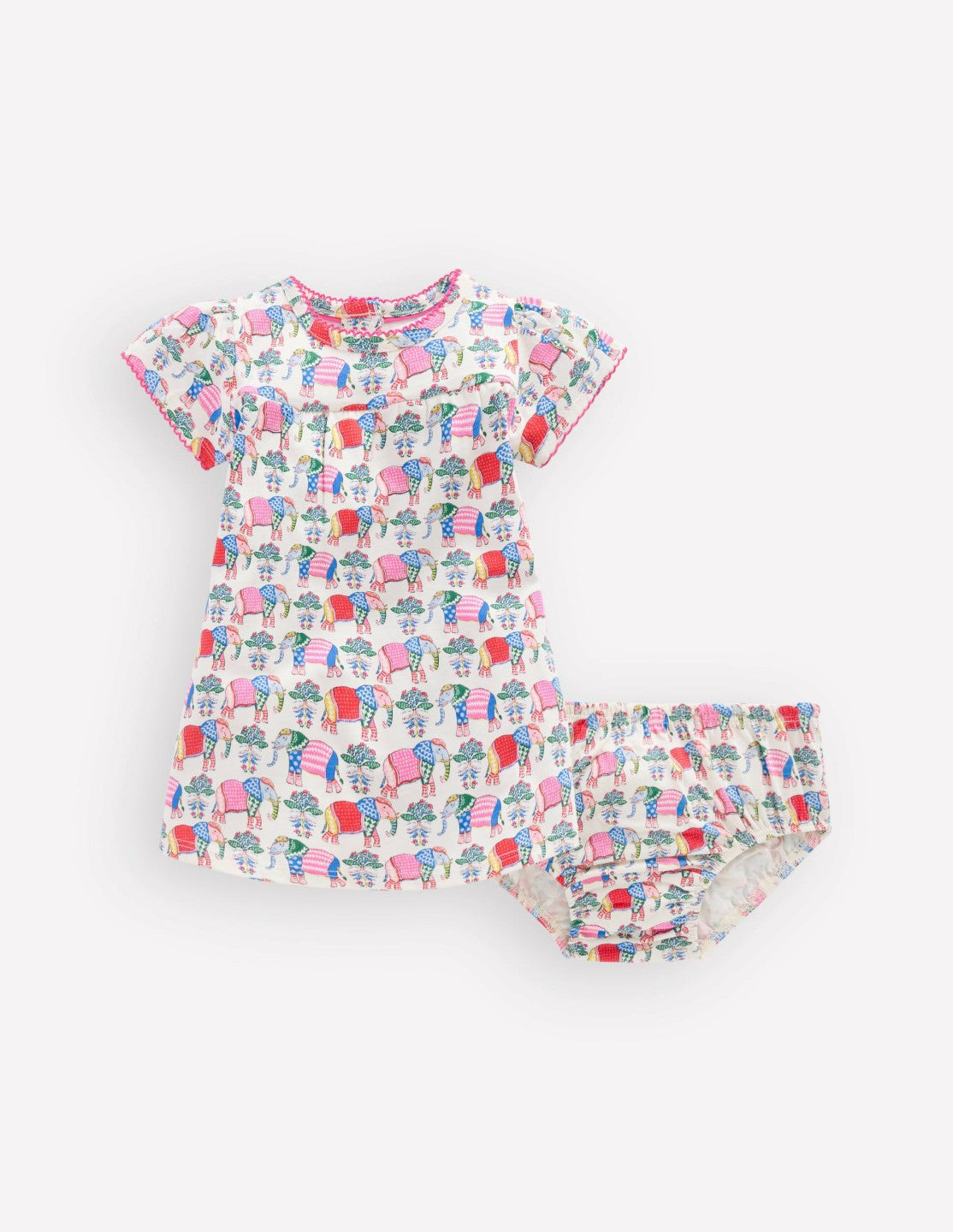 Boden Baby Gathered Jersey Dress-Multi Small Elephant