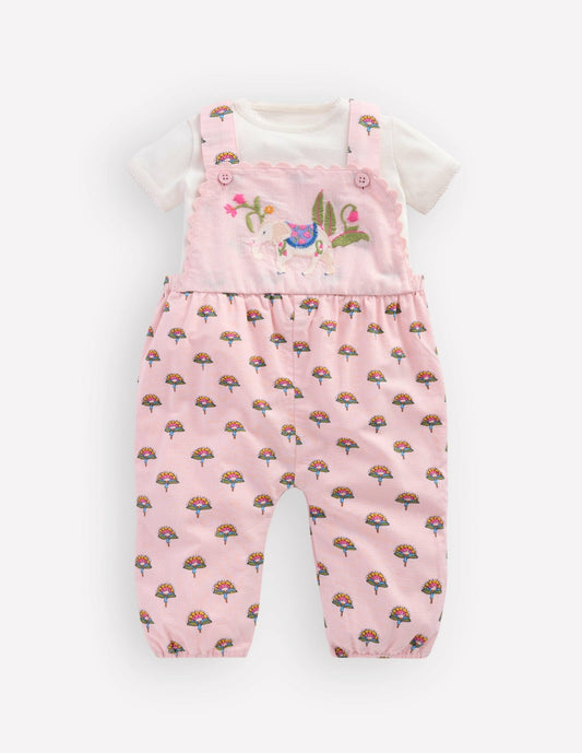 Boden Baby Embroidered Romper Set-Pink Elephant