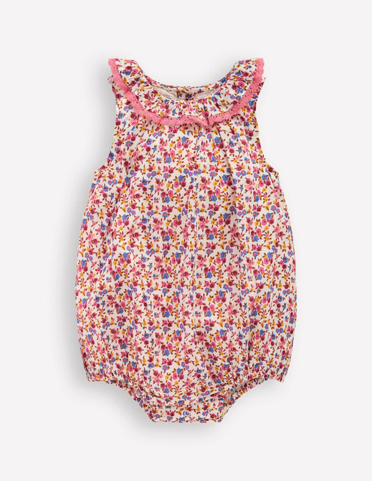 Boden Baby Frill Neck Bubble Romper-Pink Ditsy Floral