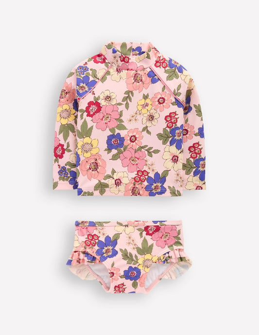 Boden Baby Logo Rash Vest Set-Pink Multi Floral