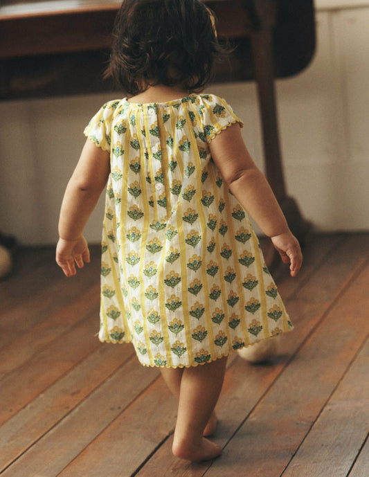 Boden Baby Floaty Shirred Dress-Yellow Flower Stem