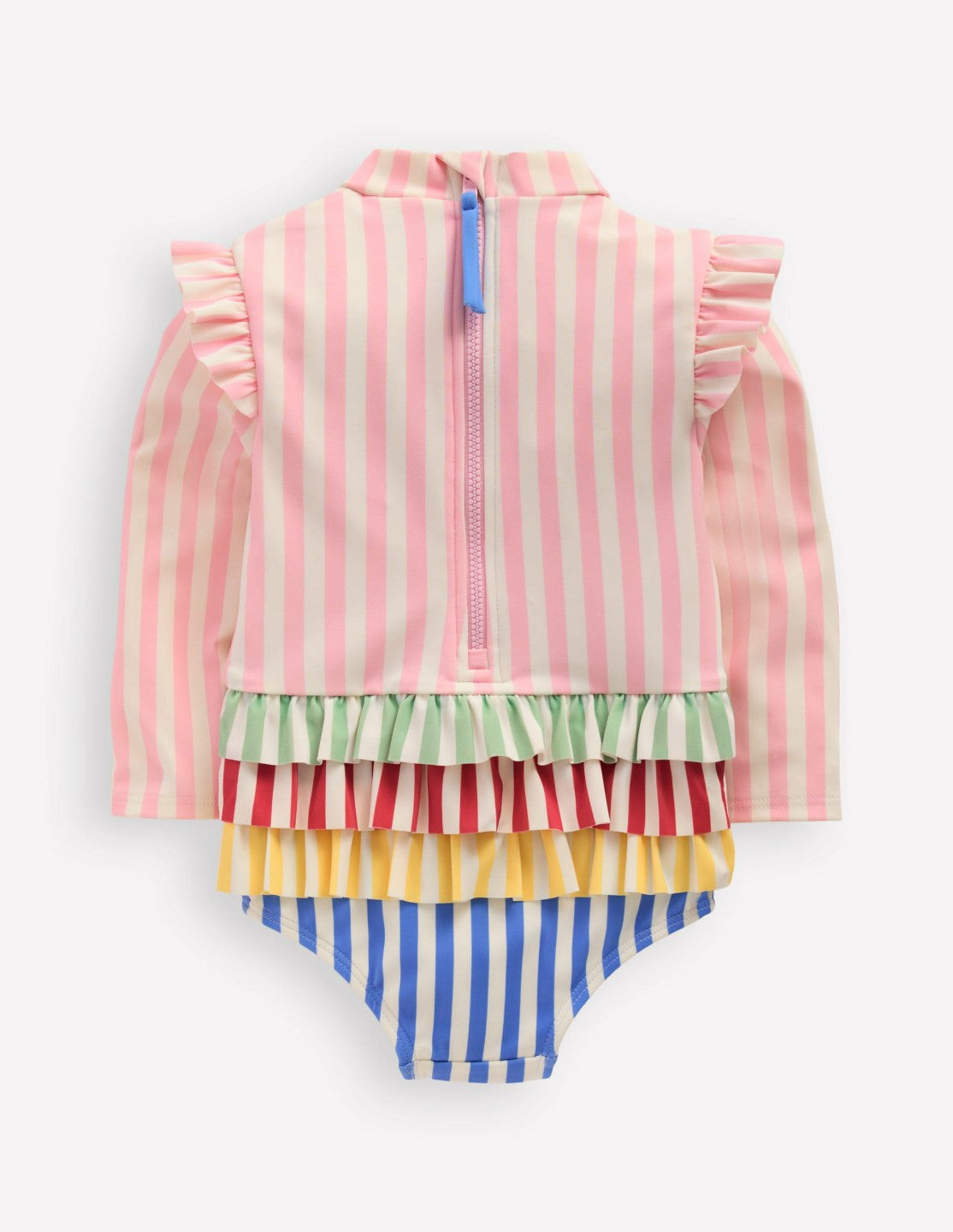 Boden Baby Long Sleeve Frill Swimsuit-Hotchpotch Stripe