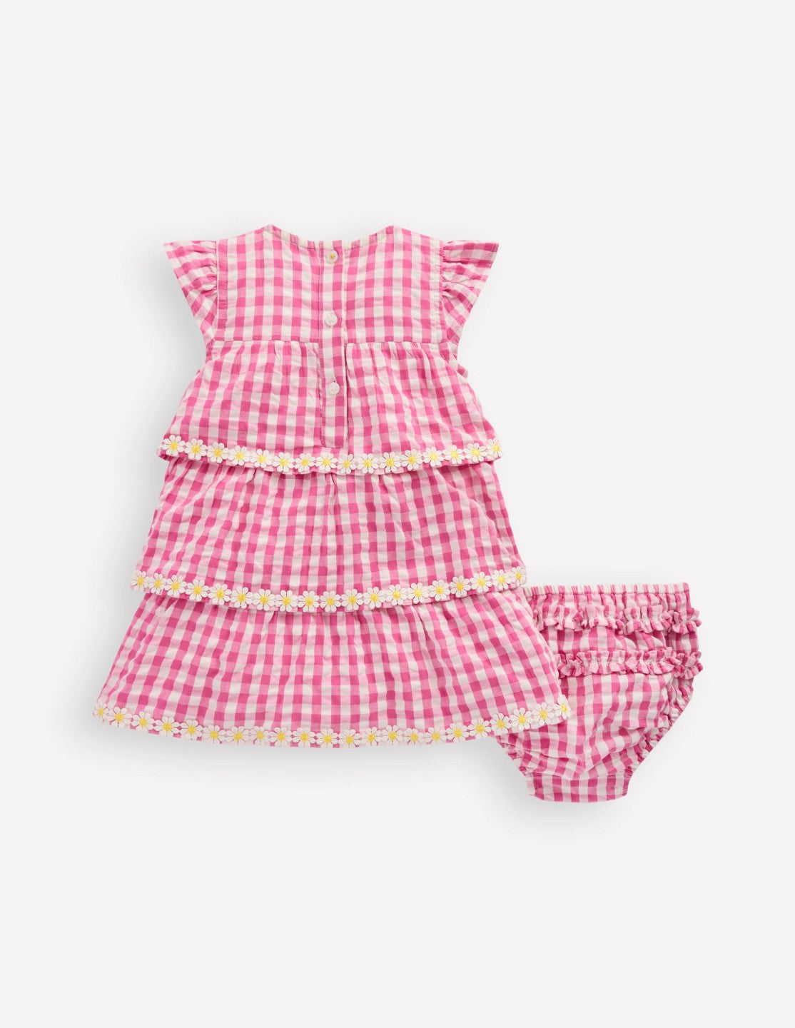 Boden Baby Tiered Woven Dress-Pink Gingham Daisies