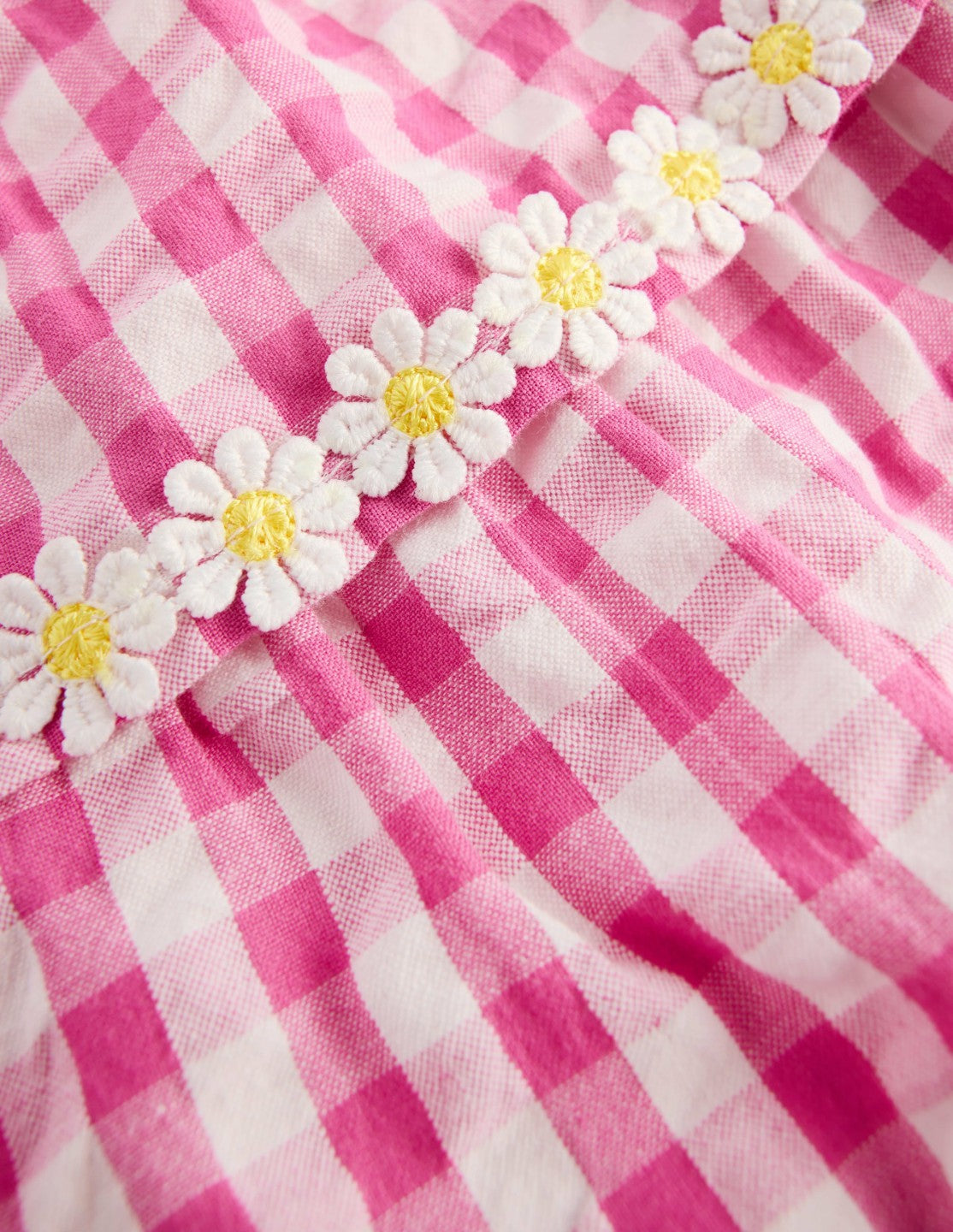 Boden Baby Tiered Woven Dress-Pink Gingham Daisies