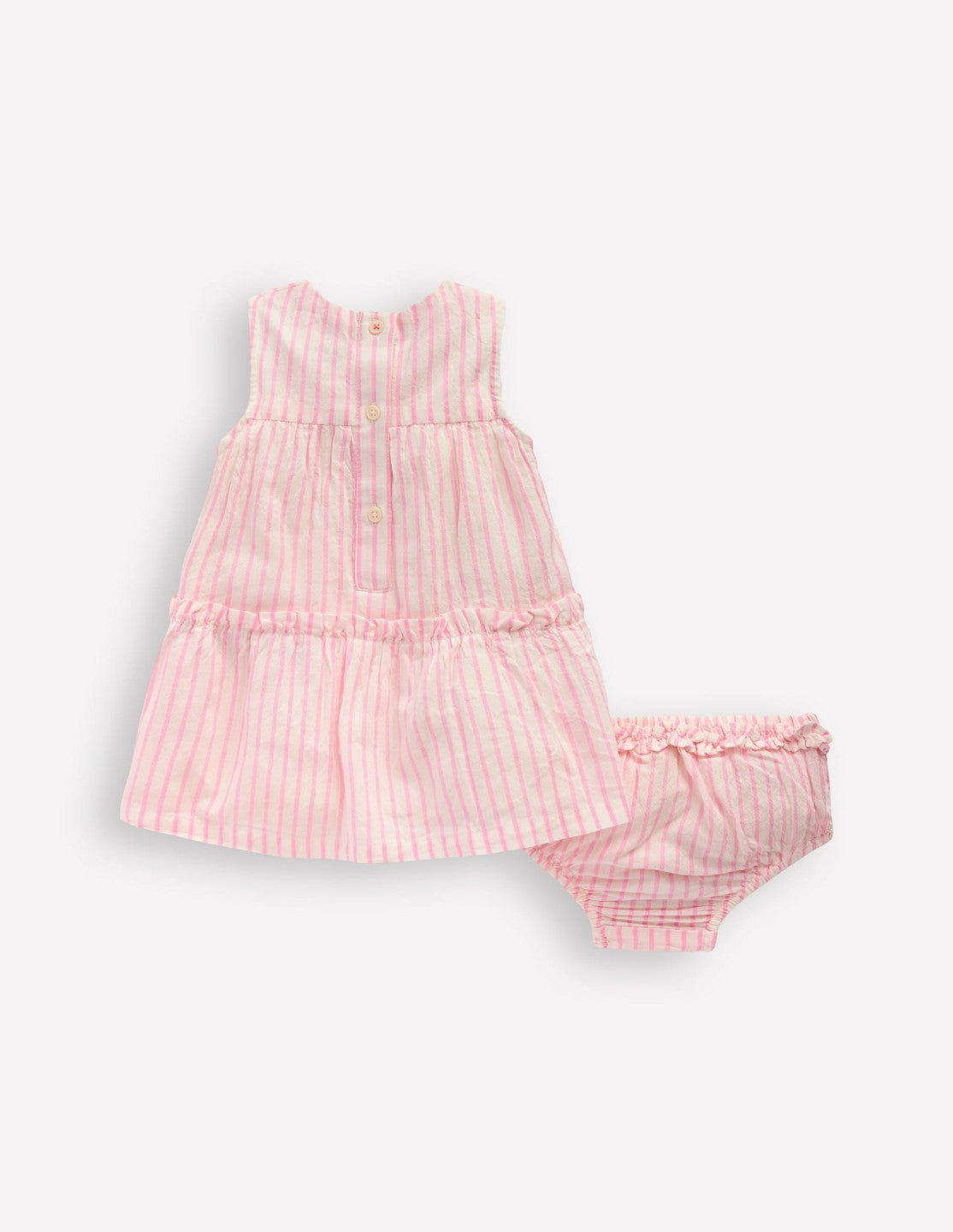 Boden Baby Tiered Ruffle Dress-Pink Embroidered Stripe