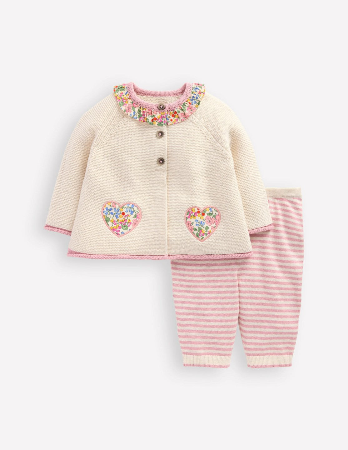Boden Baby Pretty Knitted Play Set-Ecru Marl Hearts