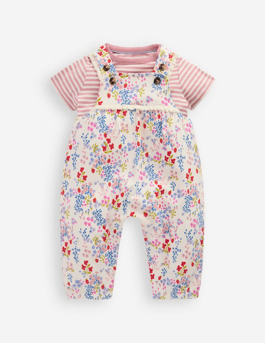 Boden Baby Short Sleeve Jersey Overalls-Ivory Ditsy Meadow