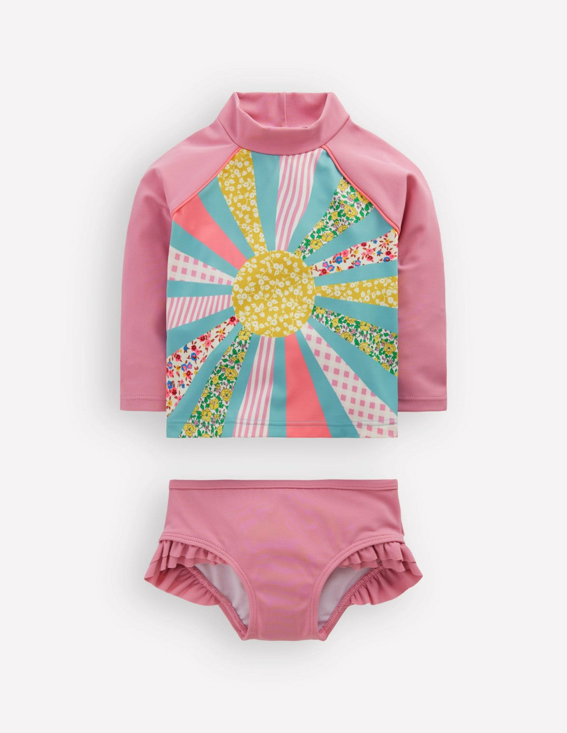 Boden Baby Logo Rash Vest Set-Pink Patchwork Sun