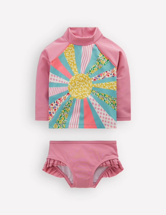 Boden Baby Logo Rash Vest Set-Pink Patchwork Sun