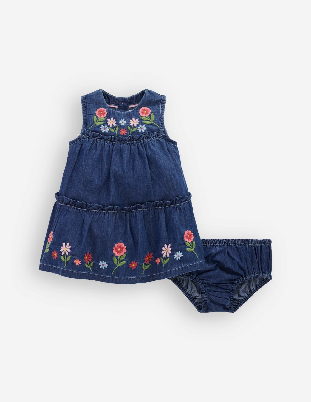 Boden Baby Tiered Ruffle Dress-Chambray Embroidery